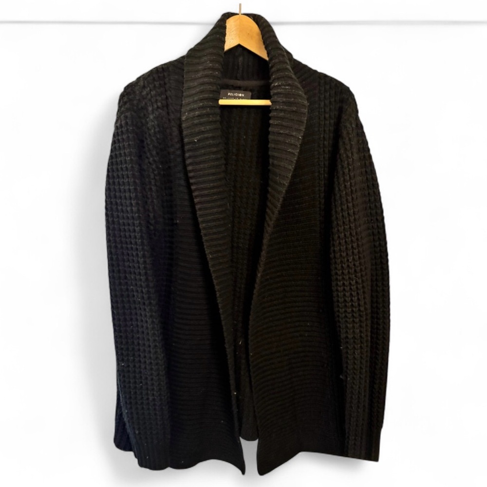 Religion Open Drapey Shawl Collar Cardigan - Black